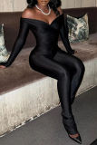 Black Casual V Neck Long Sleeve Tops And Skinny Pants Two Pieces Trouser Sets