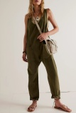 Light Blue Casual Backless Spaghetti Strap Sleeveless Pocket Fitted Denim Jumpsuits Overall