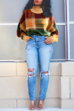 Multicolor Casual Plaid Print Turtleneck Long Sleeve Fall Winter Sweater