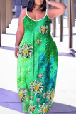 White Black Floral Print U Neck Backless Spaghetti Strap Floor Length Vacation Baggy Sundress Slip Maxi Dress