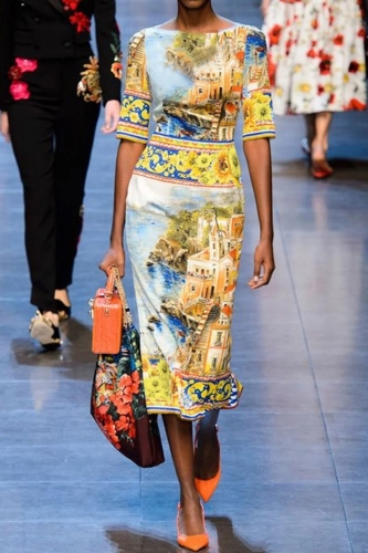 Yellow Casual Graphics Print O Neck Half Sleeve One Step Skirt Vacation Bodycon Midi Dresses