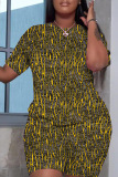 Yellow Casual Floral Print O Neck Short Sleeve Oversize T-Shirt And Shorts Two Pieces Shorts Sets