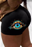 Black Eye Print Mid Waist Skinny Shorts Hotpants