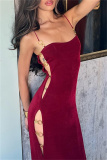Black Sleeveless Hollow Out Side Slit Formal Evening Party Long Maxi Slip Dresses