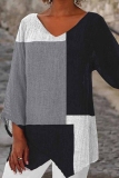 Pink Casual Print V Neck Long Sleeve Irregular Hem Vacation Blouse