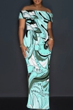 Multicolor Floral Print Off Shoulder Flutter Sleeve Backless High Slit Long Formal Party Evening Bodycon Maxi Dress