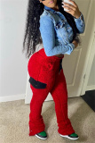White Casual Geometric Print Mid Waist Double-faced Fleece Pants