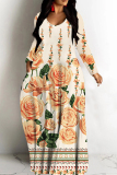 Camouflage Graphcis Print O Neck Long Sleeve Straight Loose Casual Vacation Plus Size Maxi Dresses