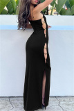 Black Sleeveless Hollow Out Side Slit Formal Evening Party Long Maxi Slip Dresses