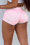 Black Skull Hand Print Mid Waist Skinny Shorts Hotpants