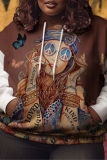 Rose Red Graphics Print Long Sleeve Loose Fall Winter Hooded Sweatshit