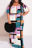 Multicolor Casual Graphics Print Off Shoulder Flutter Sleeve Long Loose Vacation Plus Size Maxi Dresses