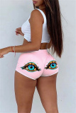 Black Eye Print Mid Waist Skinny Shorts Hotpants