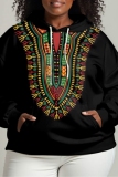 Rose Red Graphics Print Long Sleeve Loose Fall Winter Hooded Sweatshit