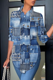 Multicolor Casual Graphics Print Shirt Collar Long Sleeve Vacation Side Slit Blouse