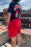 Red Casual High Waist Double-faced Fleece Shorts Hot Pants