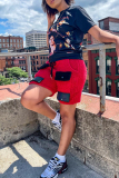 Red Casual High Waist Double-faced Fleece Shorts Hot Pants