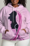 Rose Red Graphics Print Long Sleeve Loose Fall Winter Hooded Sweatshit