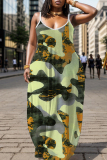 Pink Graphics Print U Neck Backless Spaghetti Strap Floor Length Vacation Baggy Sundress Slip Maxi Dress