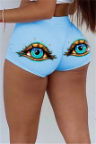 Black Eye Print Mid Waist Skinny Shorts Hotpants