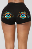 Black Eye Print Mid Waist Skinny Shorts Hotpants