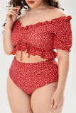 Orange Casual Floral Print Belted V Neck Short Sleeve Ruffle Trim Crop Tops And Mini Shorts Bikini Sets Beach Vacation Plus Size Swimwears
