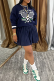 Letter Print O Neck Long Sleeve Pullovers Sweatshirt and Pleated Mini Skirt Casual Outings Two Piece Dress Set