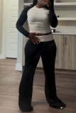 Pink Casual O Neck Long Sleeve Crop Top And Skinny Pants Sportwear Two Pieces Trouser Sets