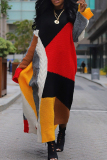 Colorblock Long Sleeve Asymmetrical Hem Oversized Fit Fall Winter Casual Knit Maxi Sweater Dress