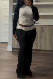 Pink Casual O Neck Long Sleeve Crop Top And Skinny Pants Sportwear Two Pieces Trouser Sets
