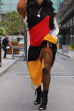 Colorblock Long Sleeve Asymmetrical Hem Oversized Fit Fall Winter Casual Knit Maxi Sweater Dress