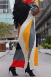 Colorblock Long Sleeve Asymmetrical Hem Oversized Fit Fall Winter Casual Knit Maxi Sweater Dress