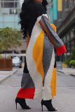 Colorblock Long Sleeve Asymmetrical Hem Oversized Fit Fall Winter Casual Knit Maxi Sweater Dress