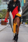 Colorblock Long Sleeve Asymmetrical Hem Oversized Fit Fall Winter Casual Knit Maxi Sweater Dress