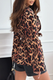 Casual Leopard Print Lace Up Turn-back Collar Long Sleeve Blazer Jackets