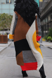 Colorblock Long Sleeve Asymmetrical Hem Oversized Fit Fall Winter Casual Knit Maxi Sweater Dress