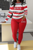 Blue Crewneck Long Sleeve Striped Sweatshirt And Skinny Pants Sportwear Casual Two Pieces Sweatpant Set