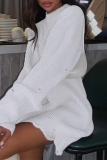 Green Casual O Neck Long Sleeve Ripped Knitted Sweater