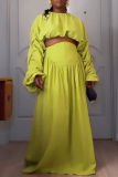 Green Pile Up Sleeve Ruched Belted Crop Tops And Pleated Maxi Skirt Casual Vacation Two Pieces Dress Sets