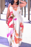 Multicolor Graphcis Print Backless Spaghetti Strap Floor Length Vacation Baggy Sundress Slip Maxi Dress