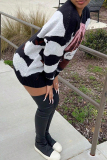 Black Casual Graphics Print O Neck Long Sleeve Oversize Sweater