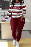 Blue Crewneck Long Sleeve Striped Sweatshirt And Skinny Pants Sportwear Casual Two Pieces Sweatpant Set