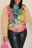 Rose Red Casual Floral Print O Neck Long Sleeve Fall Winter Sweatshirt