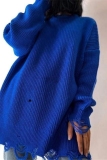 Green Casual O Neck Long Sleeve Ripped Knitted Sweater
