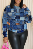 Khaki Casual Graphics Denim Print O Neck Long Sleeve Fall Winter Sweatshirt