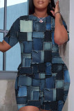 Medium Blue Casual Graphics Print O Neck Short Sleeve Oversize T-Shirt And Shorts Two Pieces Shorts Sets
