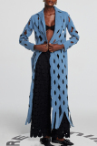Blue Casual Turndown Collar Long Sleeve Fringed Trim Hollow Out Longline Denim Jacket