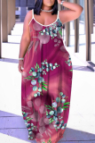 Multicolor Graphcis Print Backless Spaghetti Strap Floor Length Vacation Baggy Sundress Slip Maxi Dress