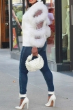White Mesh Patchwork Ruffle Tiered Long Sleeve Turn-back Collar Formal Office Lady Blazer Jackets