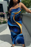 Claret Casual Graphics Print Sleeveless Backless Spaghetti Strap Long Bodycon Maxi Slip Dress